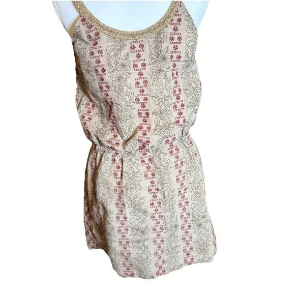 Lucky Brand Embroidered Linen Mini Dress Earthy Boho Floral Cottage Small - Picture 6 of 7